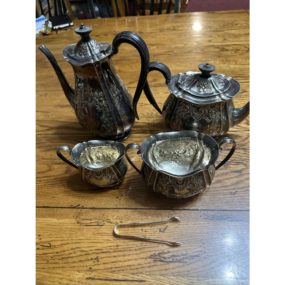 Antique Atkin Brothers Sheffield Silver coffee pot, Teapot, Sugar And Cream Set